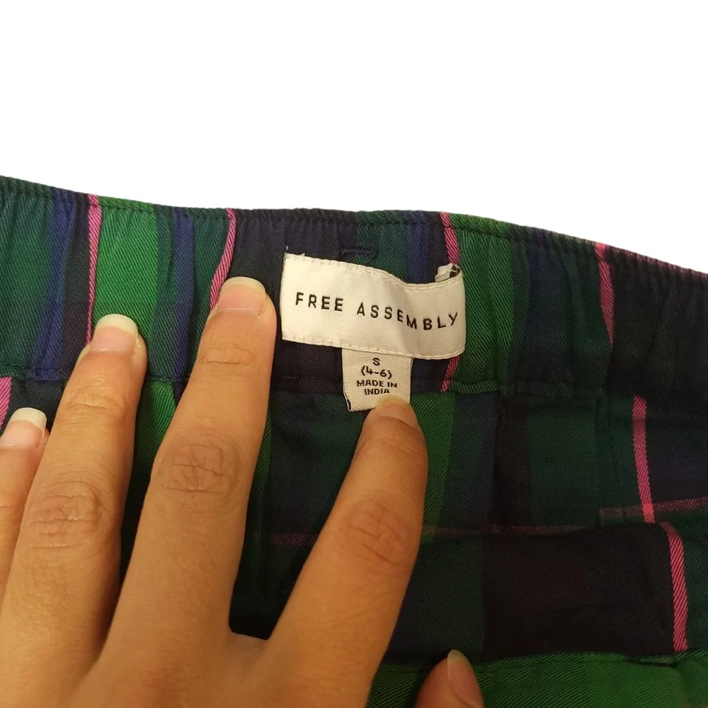 Free Assembly Womens Plaid Pleated Midi Skirt Sz Small Belted Academic Cotton